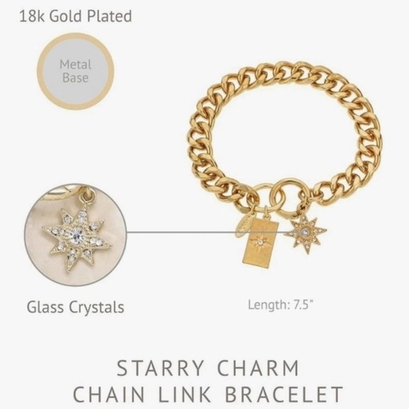 Ettika Starry Charms 18k Gold Plated Chain Link Bracelet 7" Long w/ 2 Extenders - Picture 5 of 5